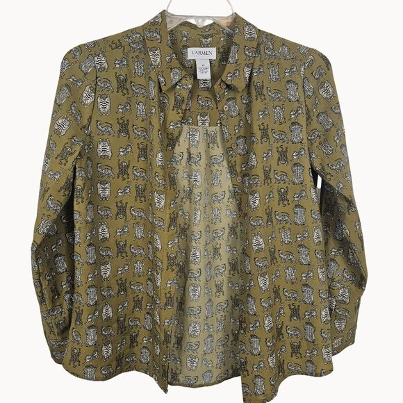 Women Designer Antique Revival Cat Gold Business Casual CarmenMarcValvo Shirt XS - Picture 3 of 9